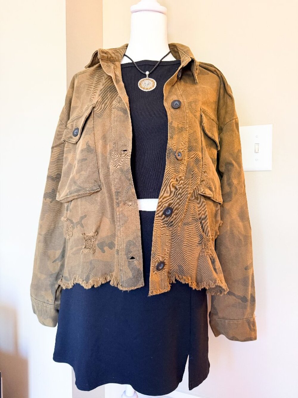 Vintage Havana Brown Camo Denim Button-Down Jacket- Size Medium
